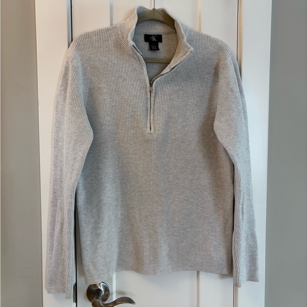 Light Grey Men’s 90s Quarter Zip Sweater 100% Cotton Sz Large, slim fit